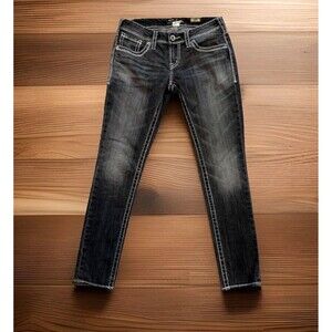 Silver Aiko Skinny Jeans Womens Low Rise Gray Charcoal Denim Fits 29x28.5